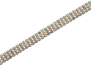 2 Yards 3 Rows 3mm Rhinestone Chain, 9mm Bling Crystal Close Claw Chain Trim for DIY Jewelry, Clothing, Bags, Shoe Decoration (Golden, White)