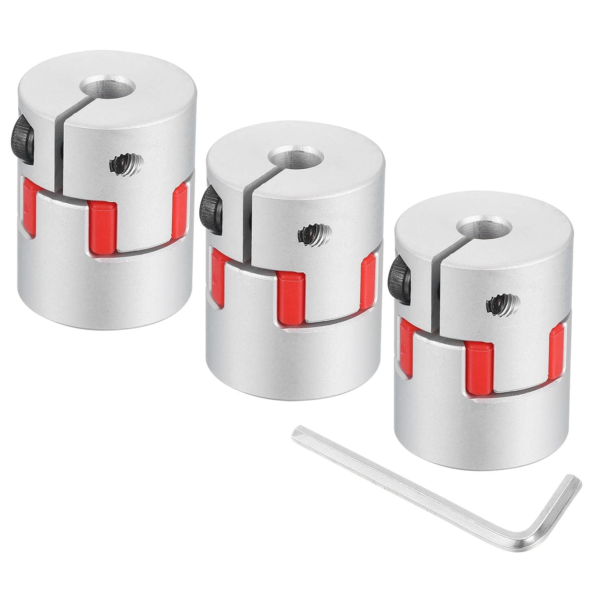 3pcs D20 L25 5mm to 5mm Flexible Plum Shaft Coupling Aluminum Motor Connector Flexible Spider Coupler for 3D Printer CNC Machine and Servo Stepper Motor (Silver Tone/Red)
