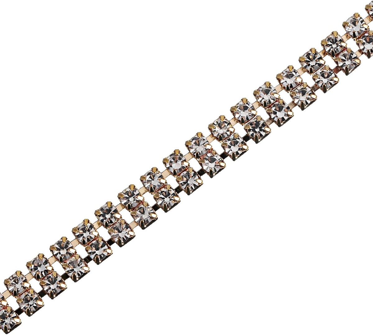 1 Yard 2 Rows 3mm Rhinestone Chain, 6mm Bling Crystal Close Claw Chain Trim for DIY Jewelry, Clothing, Bags, Shoe Decoration (Golden, White)