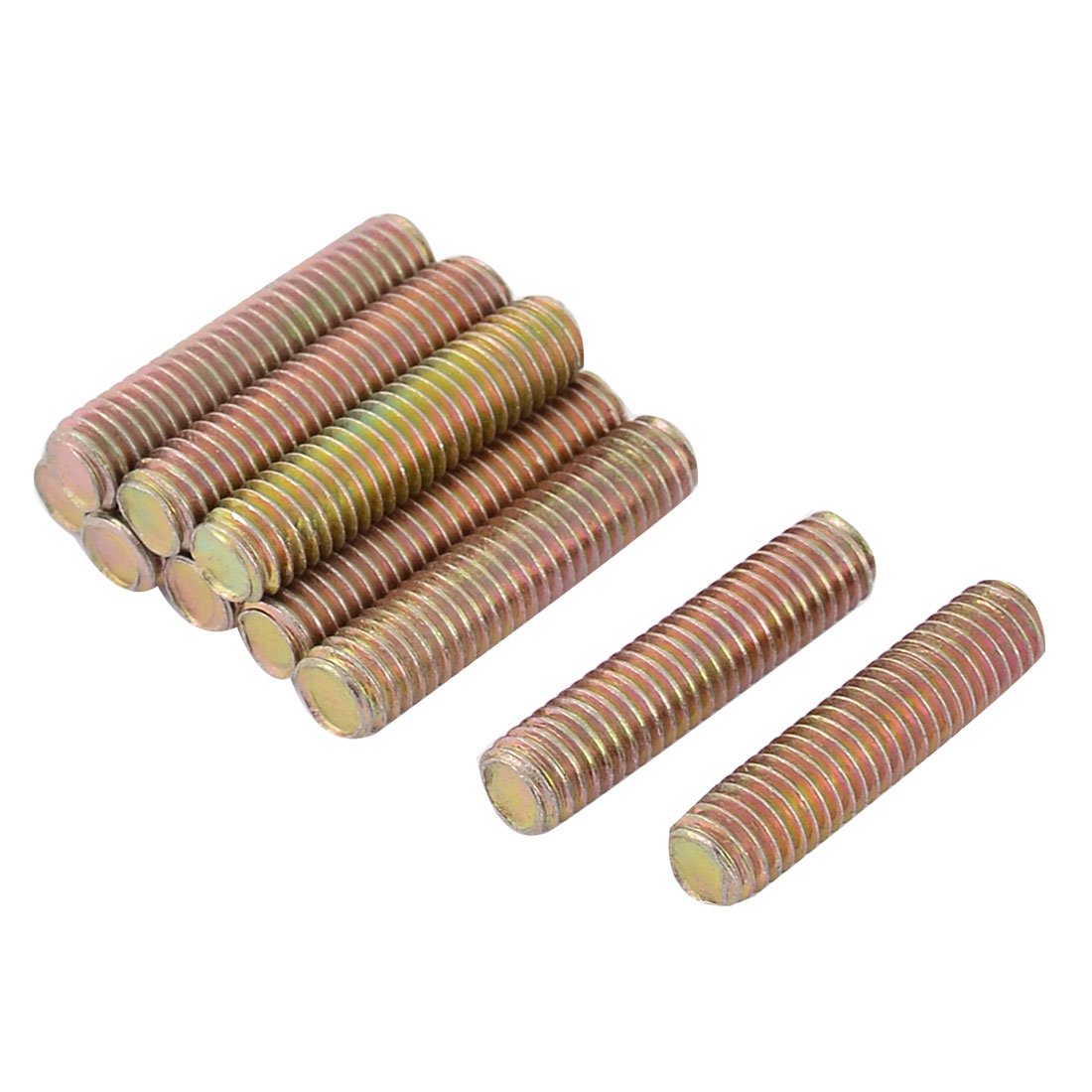 1.25mm Pitch M8 x 35mm Male Threaded Rod Bar Bronze Tone 10 Pcs