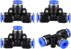 Plastic Tee Push To Connect Tube Fittings 4mm or 5/32" OD Push Lock Blue 4pcs