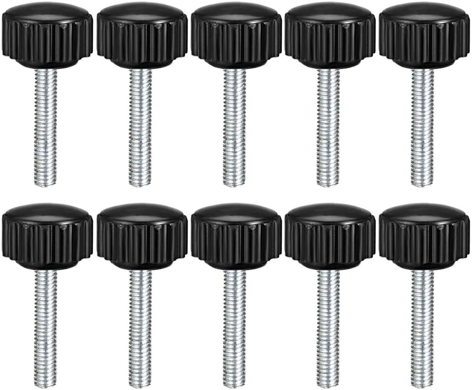 M4 x 25mm Metric Male Thread Knurled Clamping Knobs Grip Thumb Screw on Type Plastic Threaded Hand Bolt Knobs Black 10 Pcs