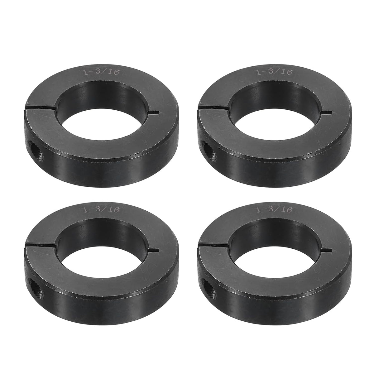 4pcs Single Split Shaft Collar 1-3/16" Bore One-Piece Clamping Collar, 2-1/16" OD, 1/2" Thickness, Black Oxide Steel Set Screw Lock Collar Clamp