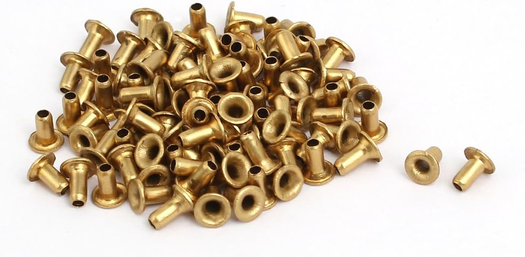 LinkMejor 100pcs M2x4mm Brass Plated Metal Hollow Eyelets Rivets Gold Tone