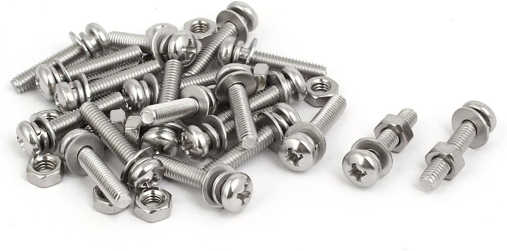 M4x20mm 304 Stainless Steel Phillips Pan Head Bolt Screw Nut w Washer 20 Sets