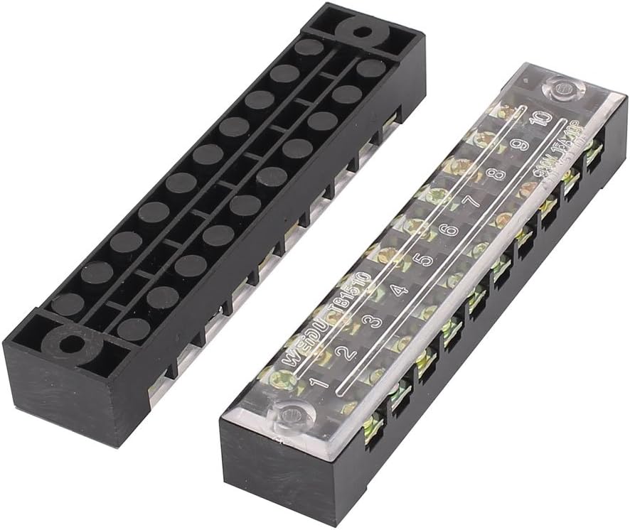 2 Pcs 10P Barrier Block Terminal Strip Wire Connector TB1510 600V 15A