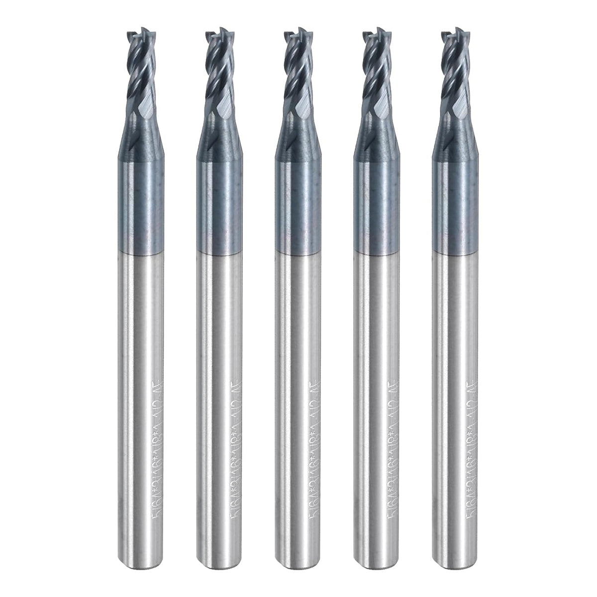 5pcs Carbide Square End Mills, 5/64" Dia AlTiN BN Coated 4 Flutes Milling Bit Cutter, for Hardened Steel Cast Iron Alloy Metal, 1/8" Shank 3/16" Cut Length 1-1/2" Long HRC50