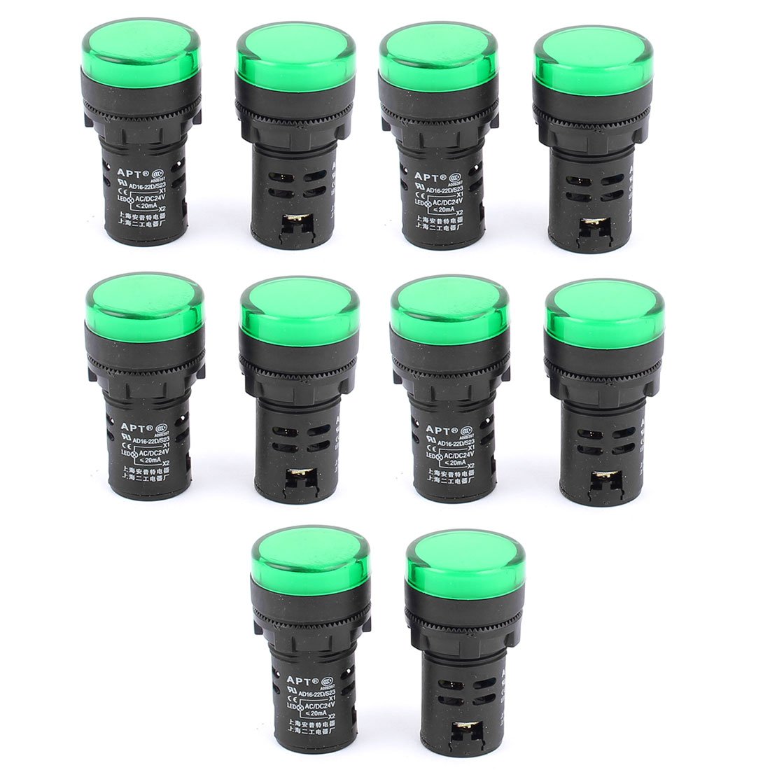 21 mm Mount Dia LED Indicator Signal Light Lamp AC 24V 20MA Green 10Pcs