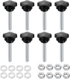 8pcs Star Clamping Knobs with Nuts Washers, M8 x 50mm Metric Zinc Plated Carbon Steel Male Thread 31mm 5-Star Plastic Head, Threaded Stud Hand Knobs Handles Thumb Screws, Black