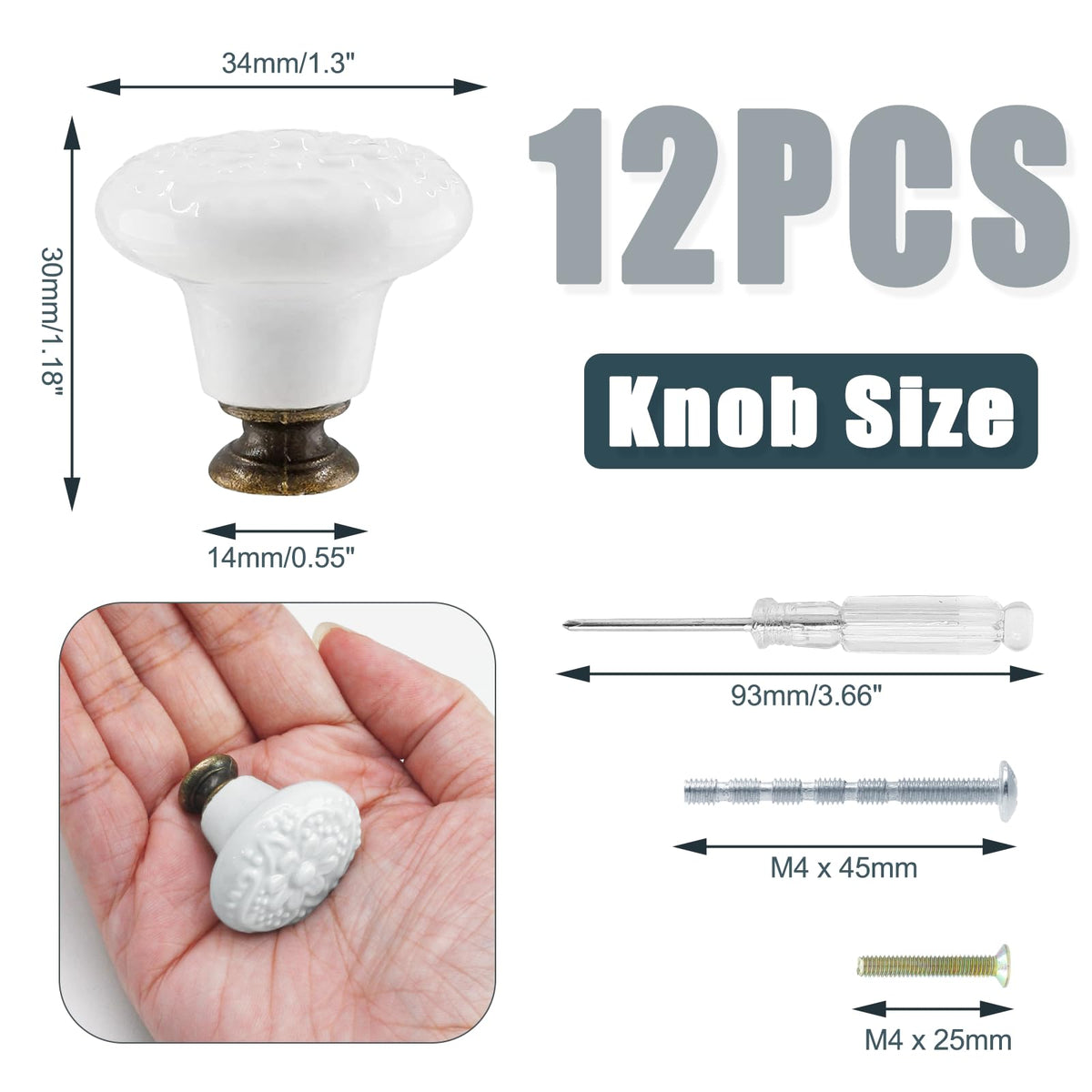 LinkMejor 12 Pcs White Ceramic Kitchen Cabinet Knobs