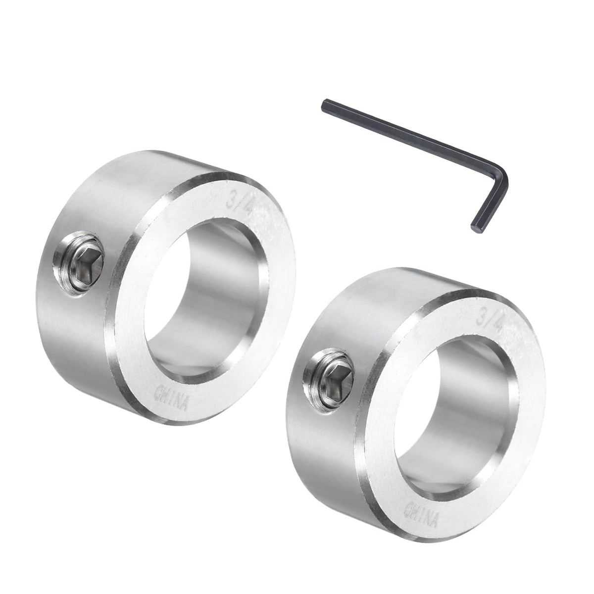2 Pcs Set Screw Shaft Collar 3/4""Bore, 304 Stainless Steel Shaft Collars, 1-1/4""OD, 9/16""Thickness, Axle Collar Clamp with a Hex Wrench, Silver Tone