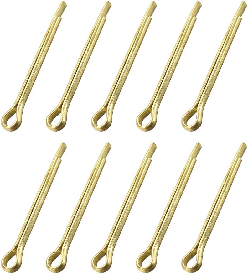 Split Cotter Pin - 3mm x 30mm (1/8 inch x 1 3/16 inch) Solid Brass 2-Prongs Gold Tone Fastener Clip Key 10Pcs
