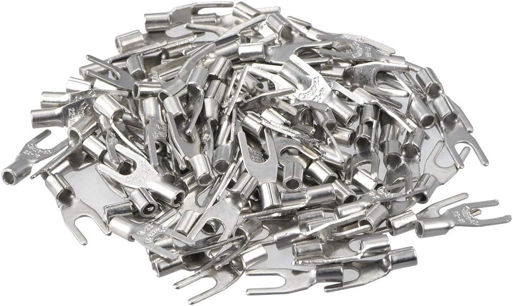 150Pcs SNB1.25-3.2 Non-Insulated U-Type Copper Crimp Terminals AWG22-16 Wire Connector Silver Tone