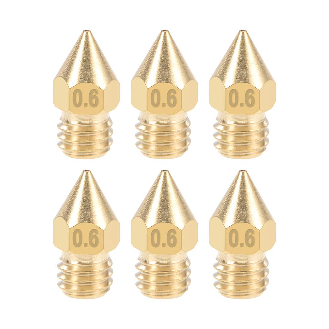 0.6mm 3D Printer Nozzle Head M6 Thread Replacement for MK8 1.75mm Extruder Print, Brass 6pcs