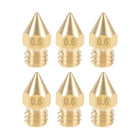 0.6mm 3D Printer Nozzle Head M6 Thread Replacement for MK8 1.75mm Extruder Print, Brass 6pcs