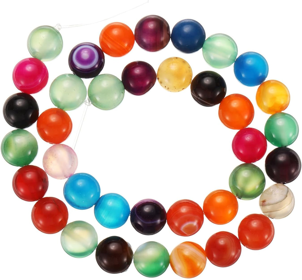 Mixed Color Agate Beads 10mm Natural Gemstone Beads, Smooth Round Loose Beads for Bracelet Jewelry Making DIY (1 Strand - 37pcs)
