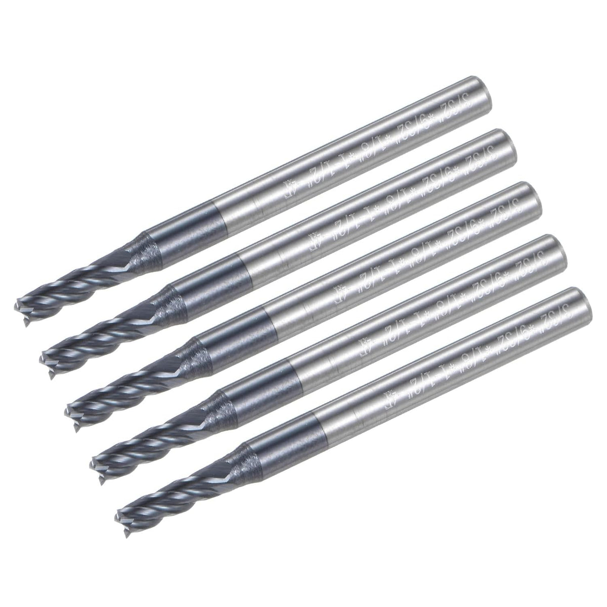 5pcs End Mill 3/32" x 9/32" 4 Flutes Spiral Helical Groove Tungsten Steel Straight Shank CNC Milling Bits for Aluminum Steel Cutting Metalworking