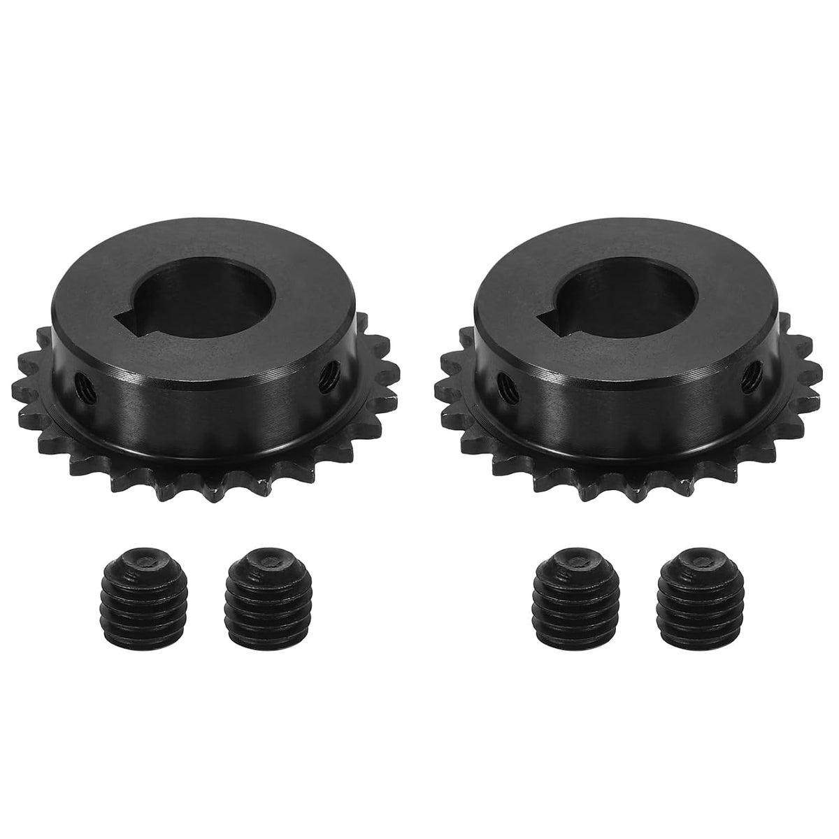 2Pcs #25 Chain Roller Sprocket 18mm Bore 51.5mm OD, 24 Tooth C45 Carbon Steel ANSI #25 Roller Sprocket Round Hole with 6x2.8mm Keyway & Set Screws for ISO 04C Chain, Black