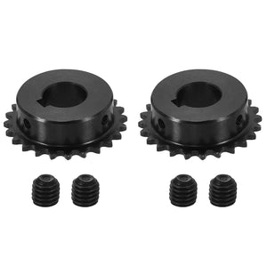 2Pcs #25 Chain Roller Sprocket 18mm Bore 51.5mm OD, 24 Tooth C45 Carbon Steel ANSI #25 Roller Sprocket Round Hole with 6x2.8mm Keyway & Set Screws for ISO 04C Chain, Black