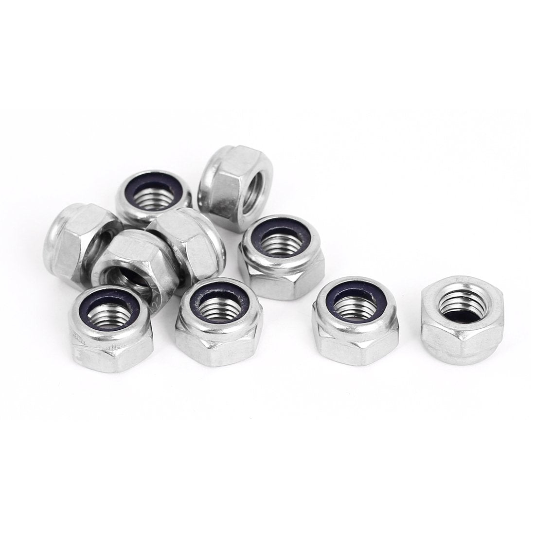 Hex Lock Nuts - M12 x 1.75mm Stainless Steel Nylon Insert Self-Locking Nuts for Fastener, 10Pcs Silver Tone