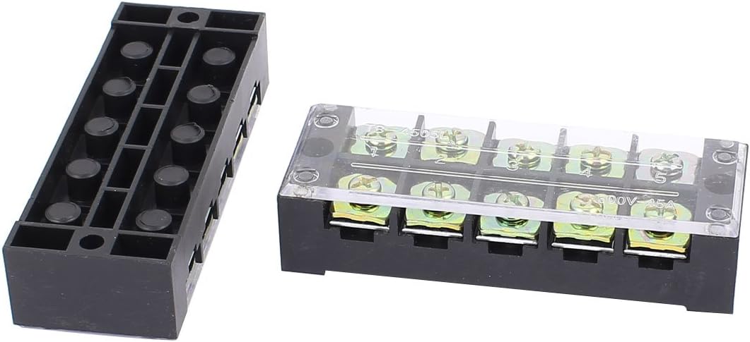 2 Pcs 600V 45A Double Row 5 Position Screw Terminal Blocks TB4505