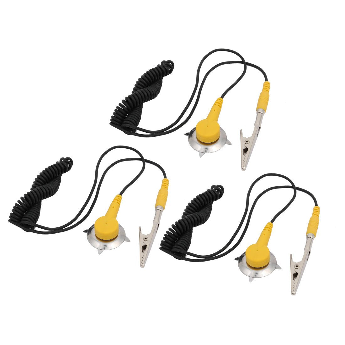 3Pcs Alligator Clip Coil Cable Anti-Static ESD Mats Grounding Point Wire Yellow Black