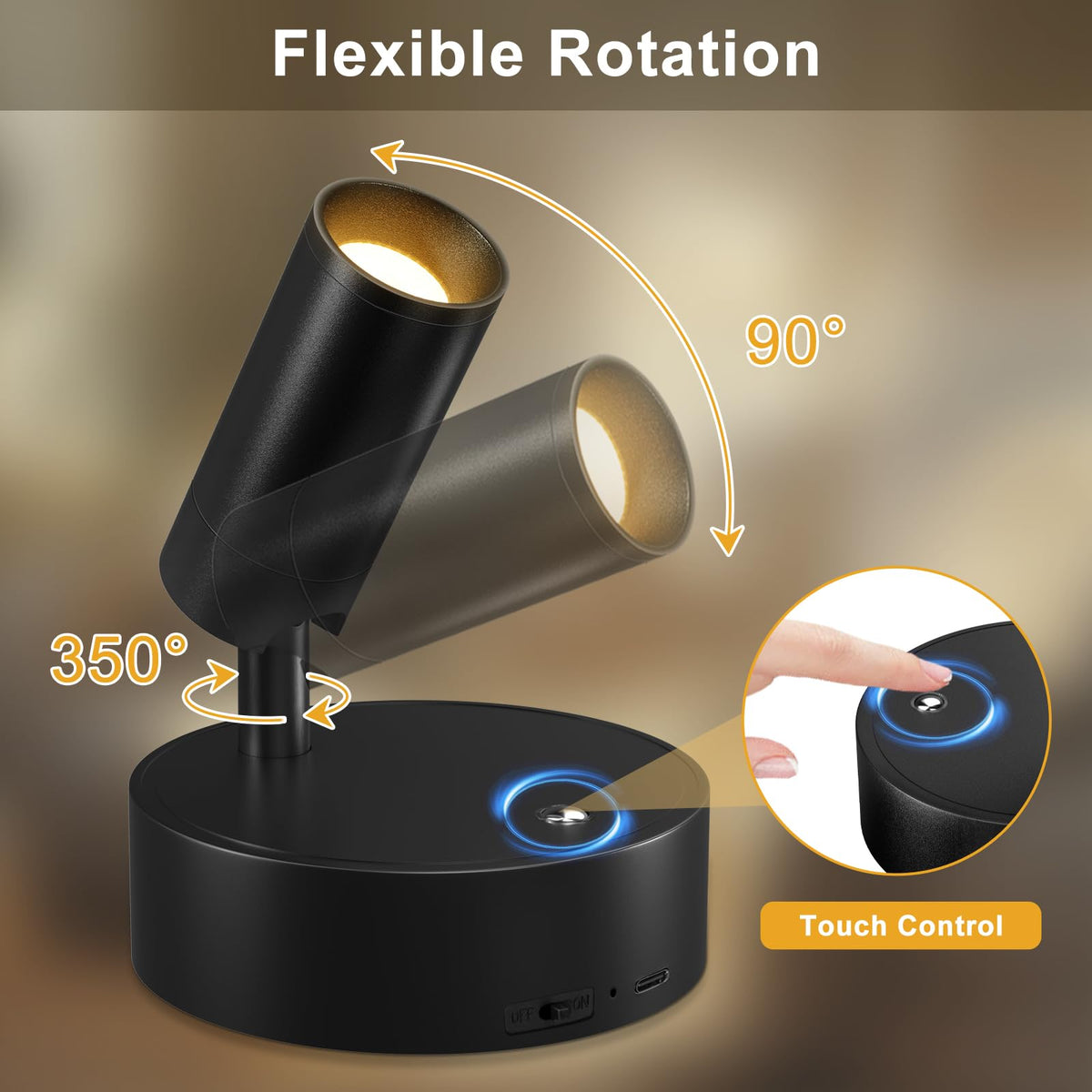 4000mAh projecteurs d'intérieur, éclairage sans fil rechargeable avec télécommande