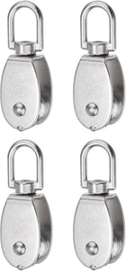 4pcs M20 Single Pulley Block, 304 Stainless Steel Hanging Wire Towing Wheel, Lifting Crane Swivel Hook, Rope Cable Pulley Roller