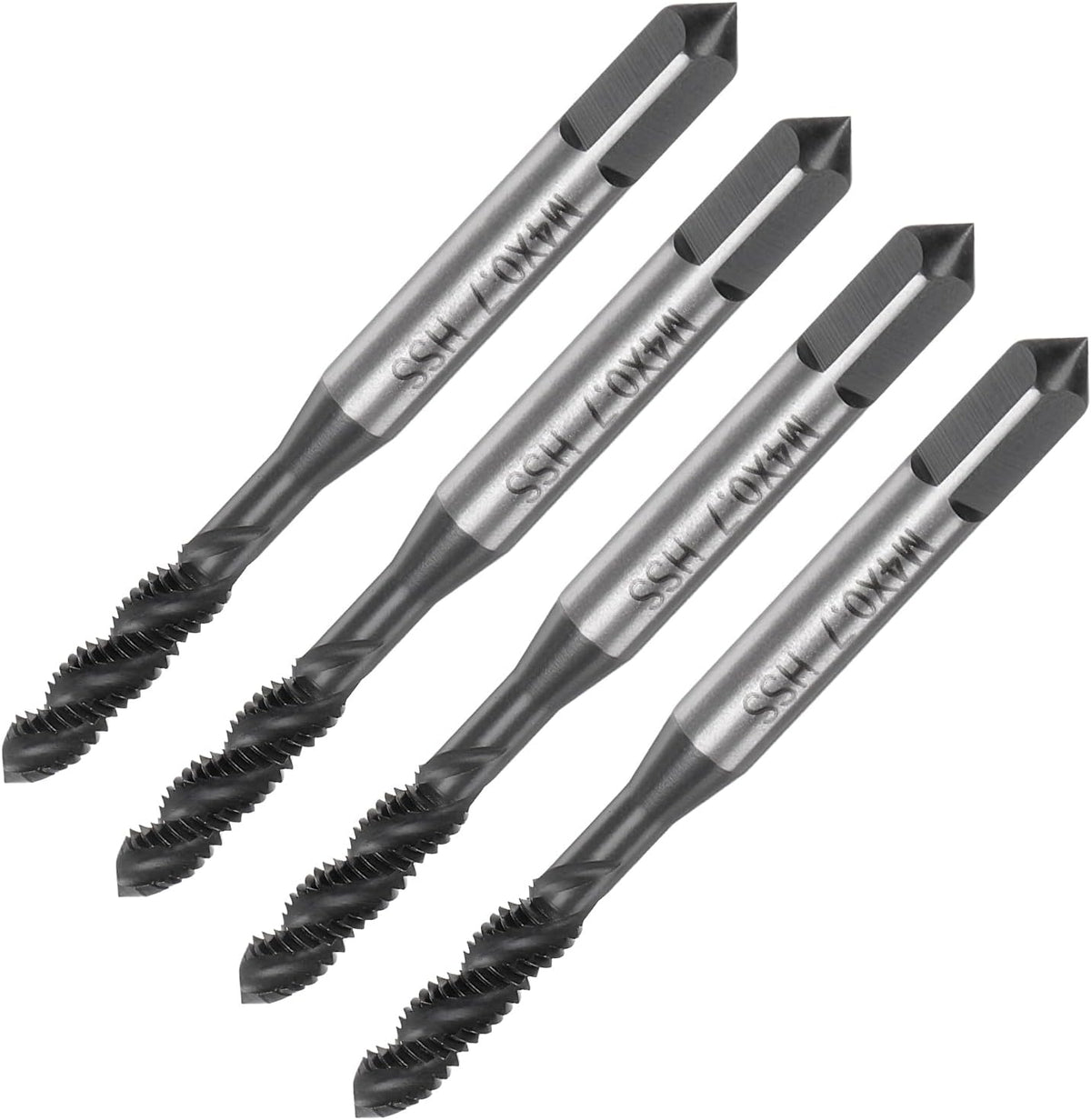 4pcs Spiral Flute Thread Taps, M4 x 0.7 Nitride Coated Metric Screw Tap, Fully Ground High Speed Steel 6542 Machine Tapping Threading Tool for Machinist Thread Repair