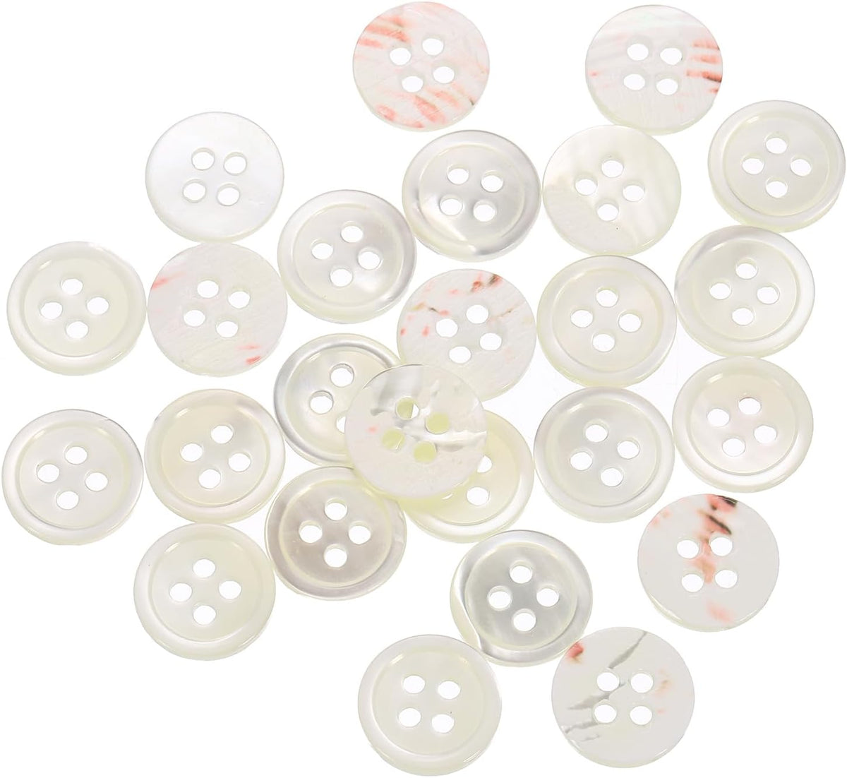 25 Pcs Natural Shell Buttons, 4 Hole 11.5mm Mother of Pearl Buttons for Shirt Clothes Coats Suits Jacket Jeans Skirts Sewing Craft DIY Decoration, White