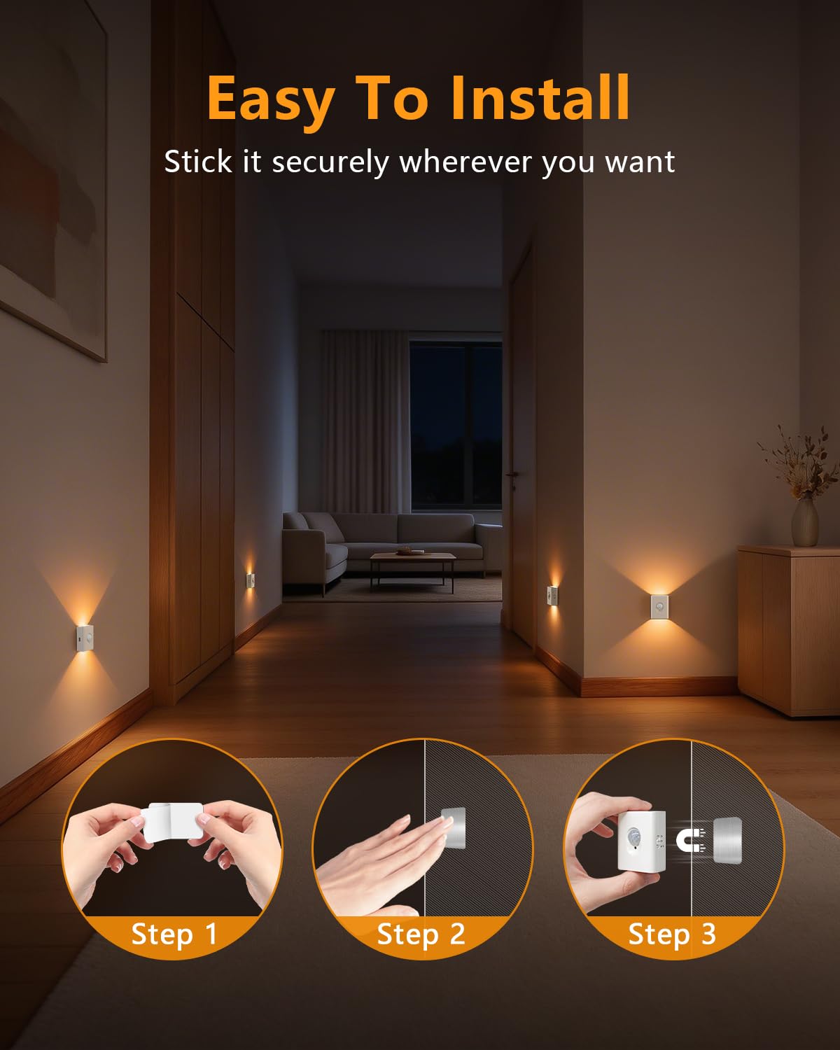 LinkMejor Motion Sensor Stair Lights Indoor,Rechargeable Magnetic Night Light