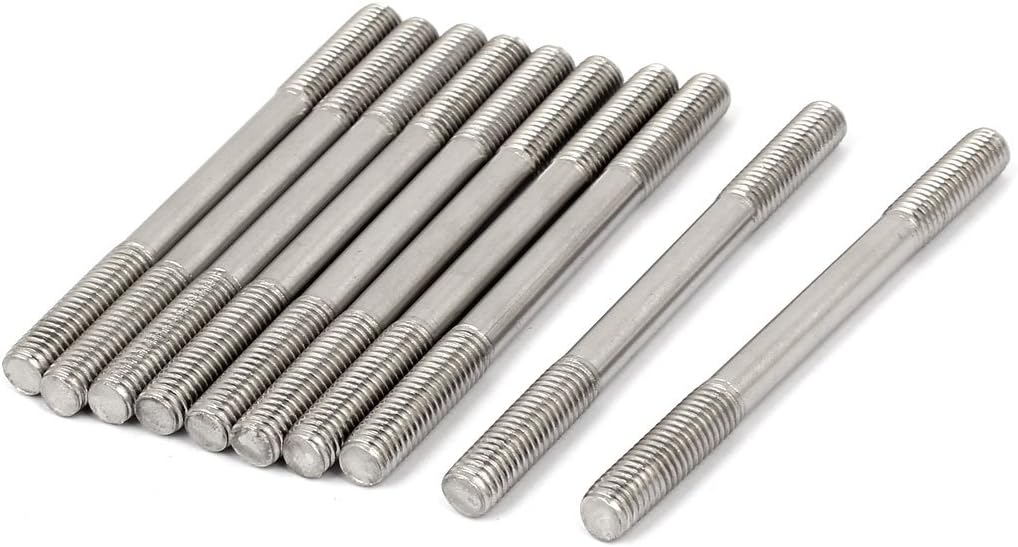 M8 x 100mm Tight Adjustable Push Rod Double End Thread Stud Silver Tone 10pcs