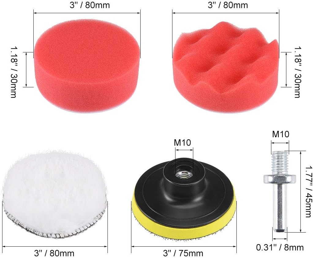 3" Skum borepoleringspad 7 bølget skum 1 uld 1 bagside M10 adapter