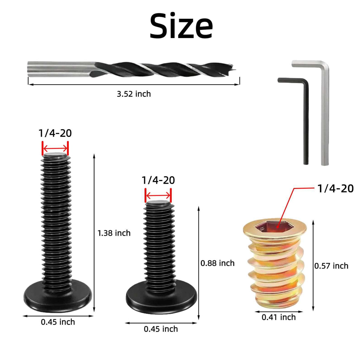 50PCS 1/4"-20x15mm Gespindelde Inzetstukken voor Hout met Schroeven Set