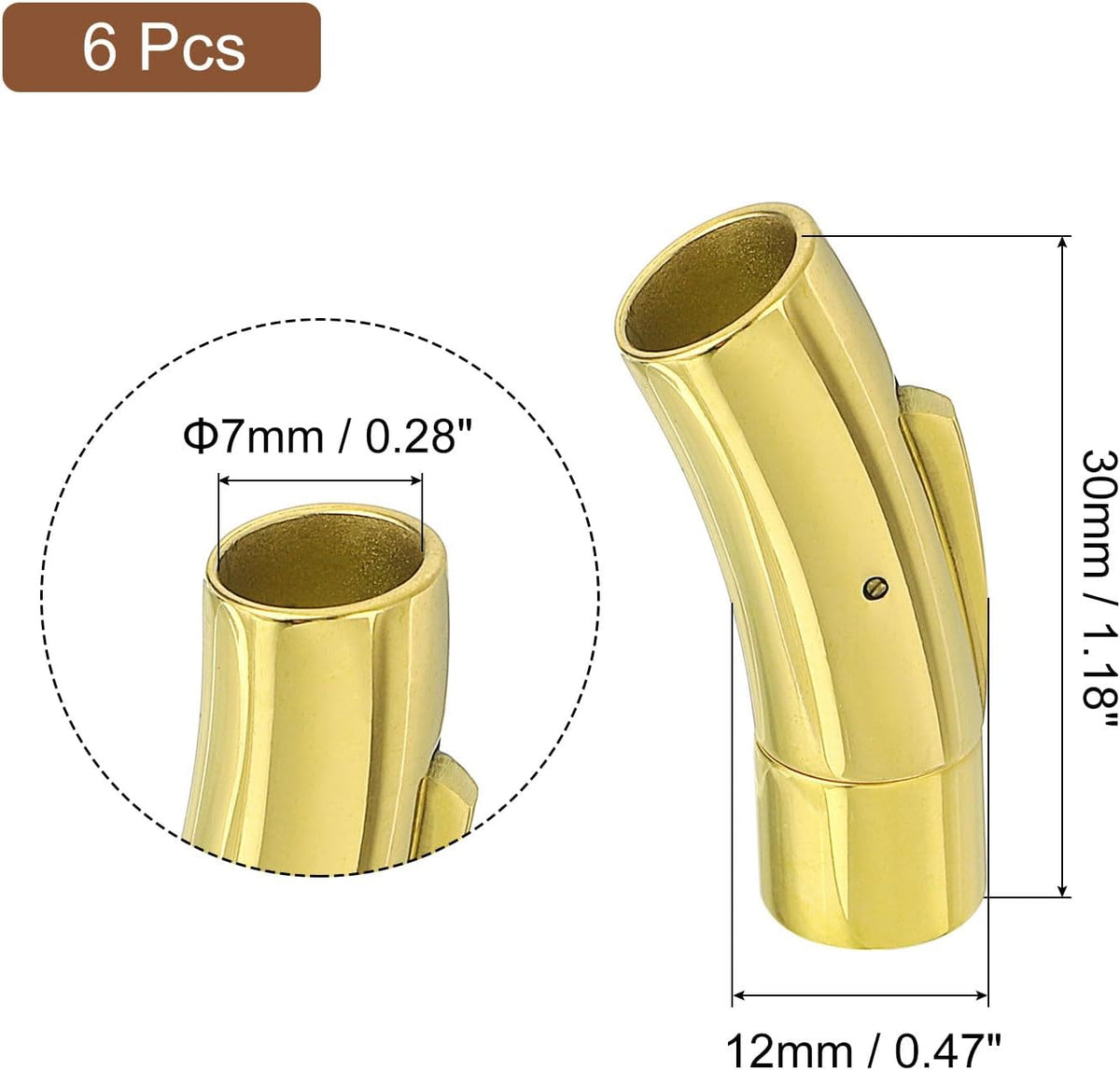 LinkMejor Leather Cord End Clasp, 6Pcs 7mm Hole Column Clasps Connectors, Stainless Steel Clasps Closures Leather Cord Buckle for Making DIY Supplies Crafts, Gold (30mm)