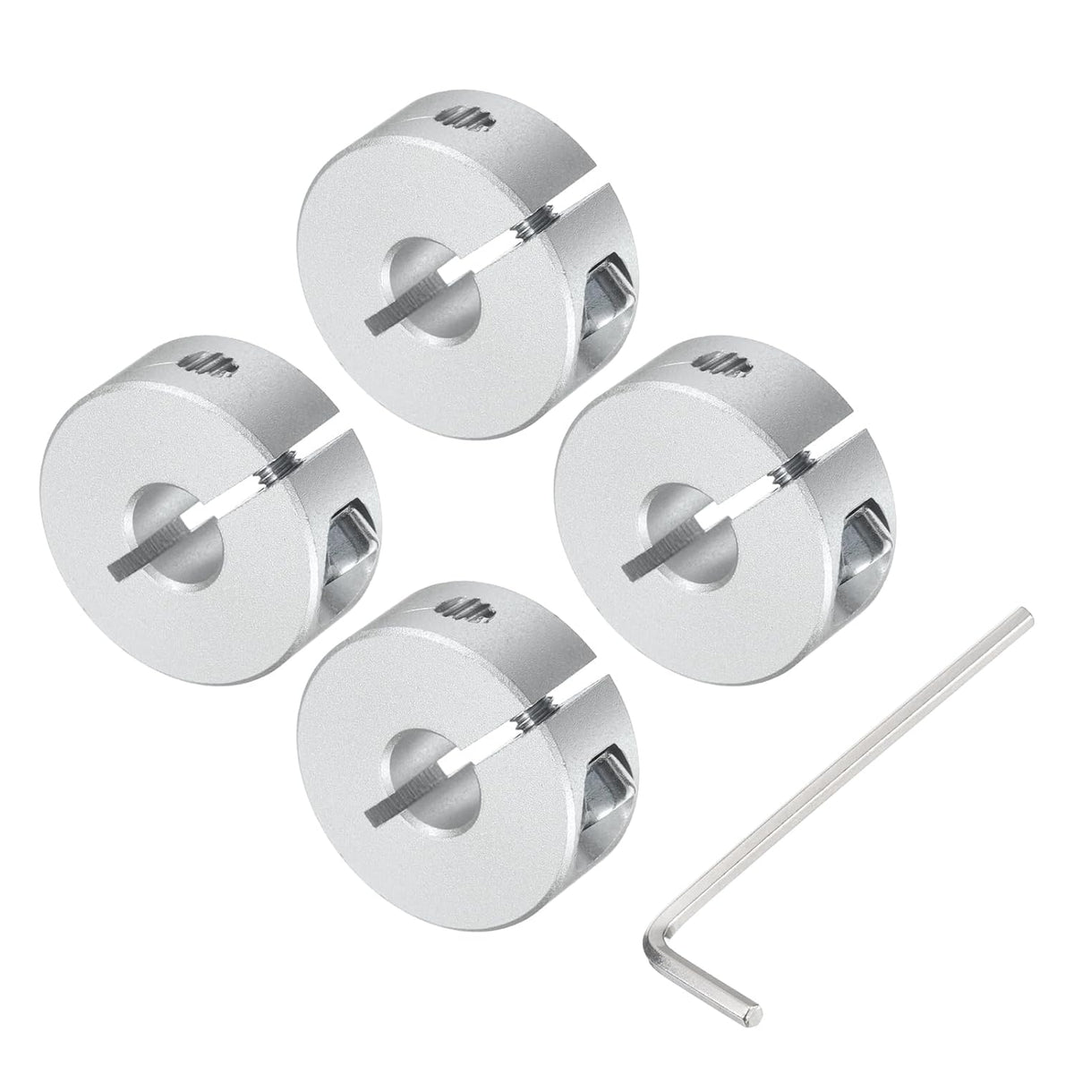 Single Split Shaft Collar Set for 8mm Shaft, One-Piece 4pcs Clamping Collars 25mm OD, 10mm Thickness, Aluminum Alloy Clamp-On Collar with M4 Set Screws and a Wrench