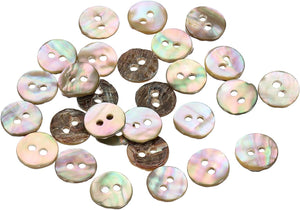 25Pcs Natural Shell Button, 2 Hole 10mm Mother of Pearl Buttons for Shirt Coats Suits Jacket Jeans Skirts DIY Sewing Crafts, 1.5-2.3mm Thick, Brown