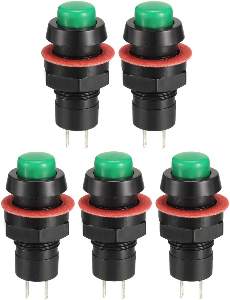 10mm Mounting Hole Green Momentary Push Button Switch, SPST NO 5pcs