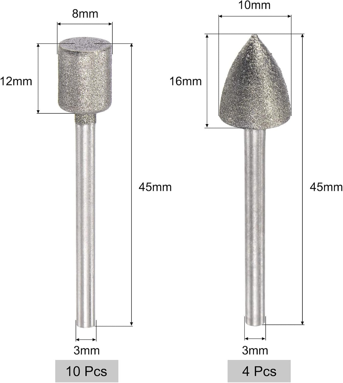 14pcs 8mm, 10mm Cabeça Cilíndrica 3mm Torrente Montada Pontas de Usinagem