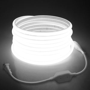 LinkMejor 5M COB Led Strip Lights for Outdoor Waterproof LED Rope Lights 16.4ft Daylight White 6000K AC 110V ~120V Connectable Led Flexible COB Light for Indoor Ceiling Kitchen Cabinet Closet Cold