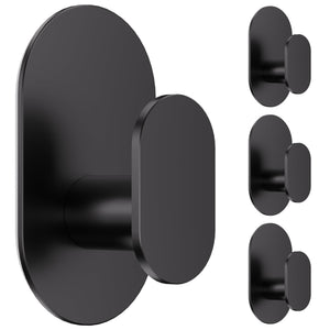 LinkMejor Adhesive Towel Hooks - 4 Pack 26LB Extra Strong Heavy Duty Wall Hooks for Bathroom/Shower Door Hanging Coat, Robe, Towel, Dogs' Leads and Collars (Matte Black, Stainless Steel)