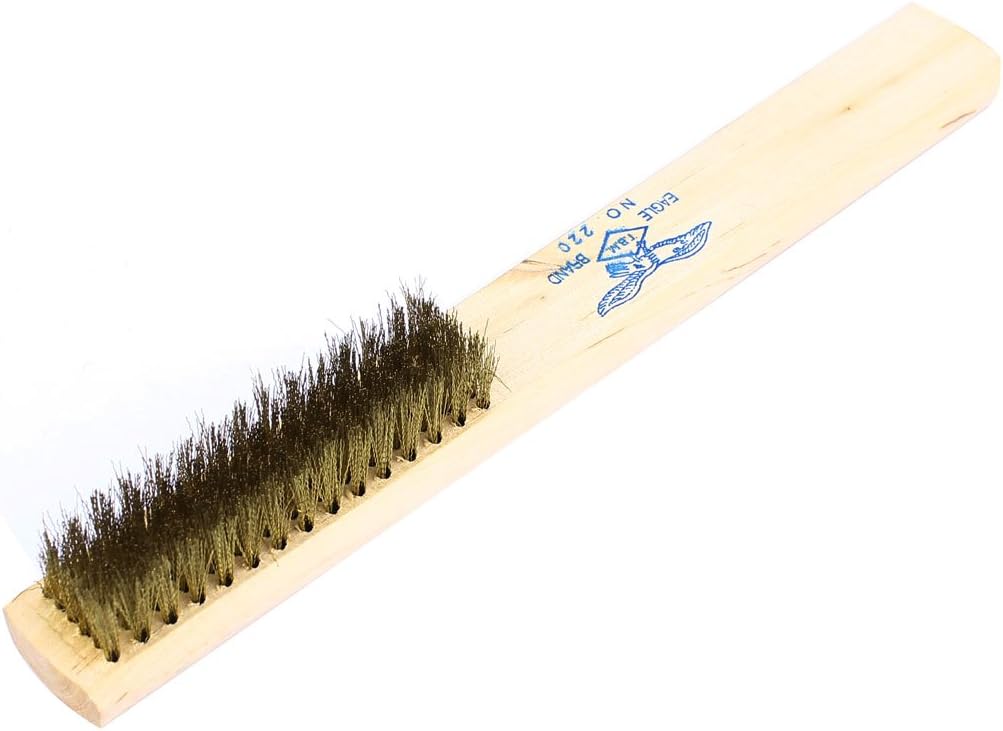 8.3" Length 15 Rows Wood Handle Brass Bristle Wire Scratch Brush