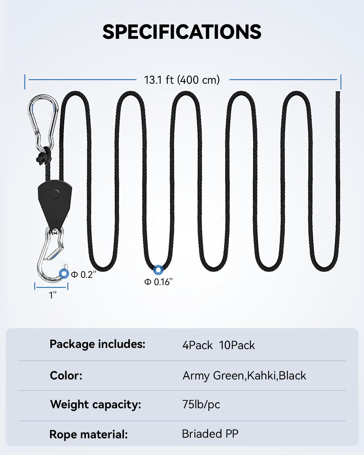 10 Pack 1/8" Ratchet Tie Down Straps, 13 FT Longer, Adjustable Rope Hangers