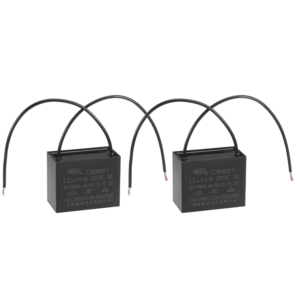Ceiling Fan Capacitor CBB61 12uF 350V AC 2 Wires Metallized Polypropylene Film Capacitor 48x38x26mm for Electric Fan Pump Motor Generator 2Pcs