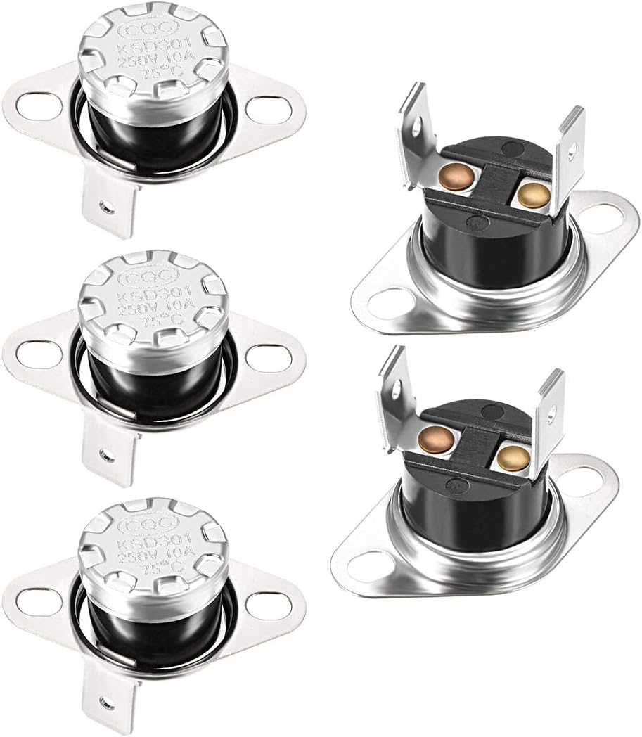 KSD301 Thermostat 75°C/167°F 10A Normally Open N.O Adjust Snap Disc Temperature Switch for Microwave Oven Coffee Maker 5pcs