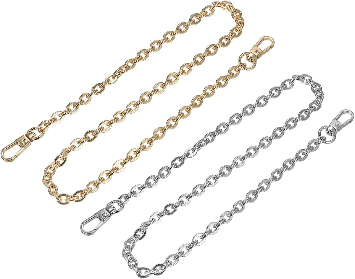 Purse Chain Strap, 4Pcs 24"x0.24" Iron Flat Chain Strap Handbag Chains Shoulder Cross Body Replacement Strap(Silver+Gold)