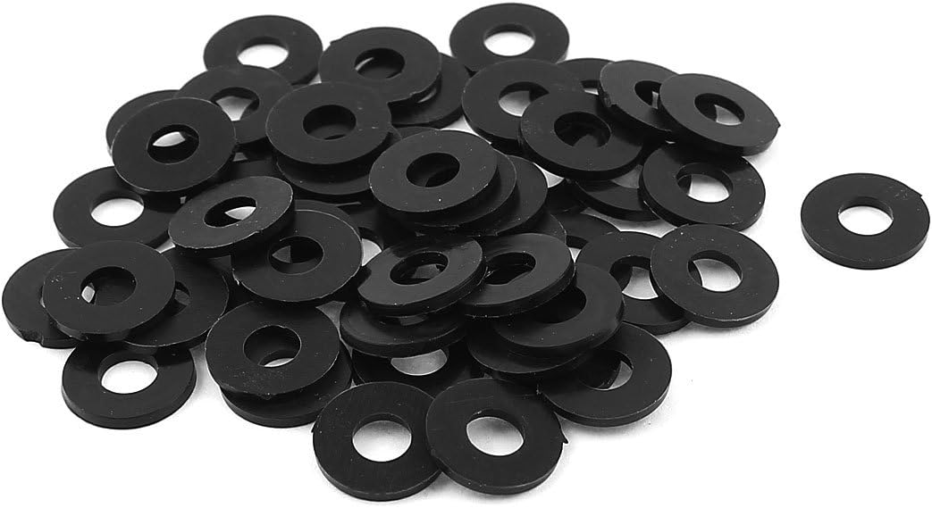 Nylon Flat Washers M4 10mm OD 4mm ID 1mm Thickness for Faucet Pipe Water Hose, Black Pack of 50
