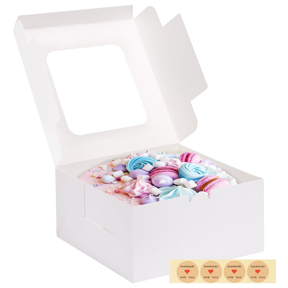 LinkMejor 4 Pack 10x10x5 Inches Cake Boxes White Bakery Containers