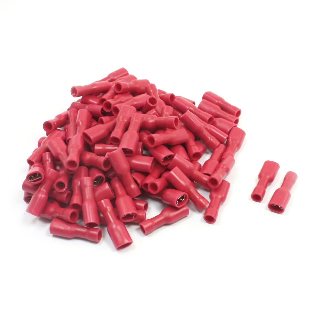FDFD1-187 Female Spade Crimp Insulated Terminals 22-16AWG and 100 Piece, Red