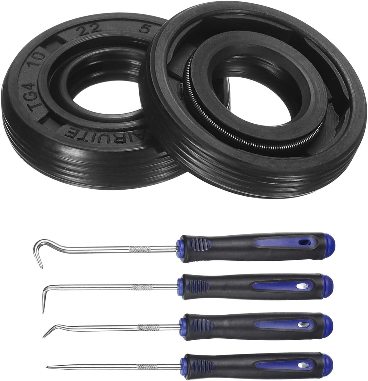 2Pcs Oil Seal, 10x22x5mm TC Nitrile Rubber Double Lip Cover with Hook Kit and Spring for Mechanical Automobile Bearing Shaft, Black